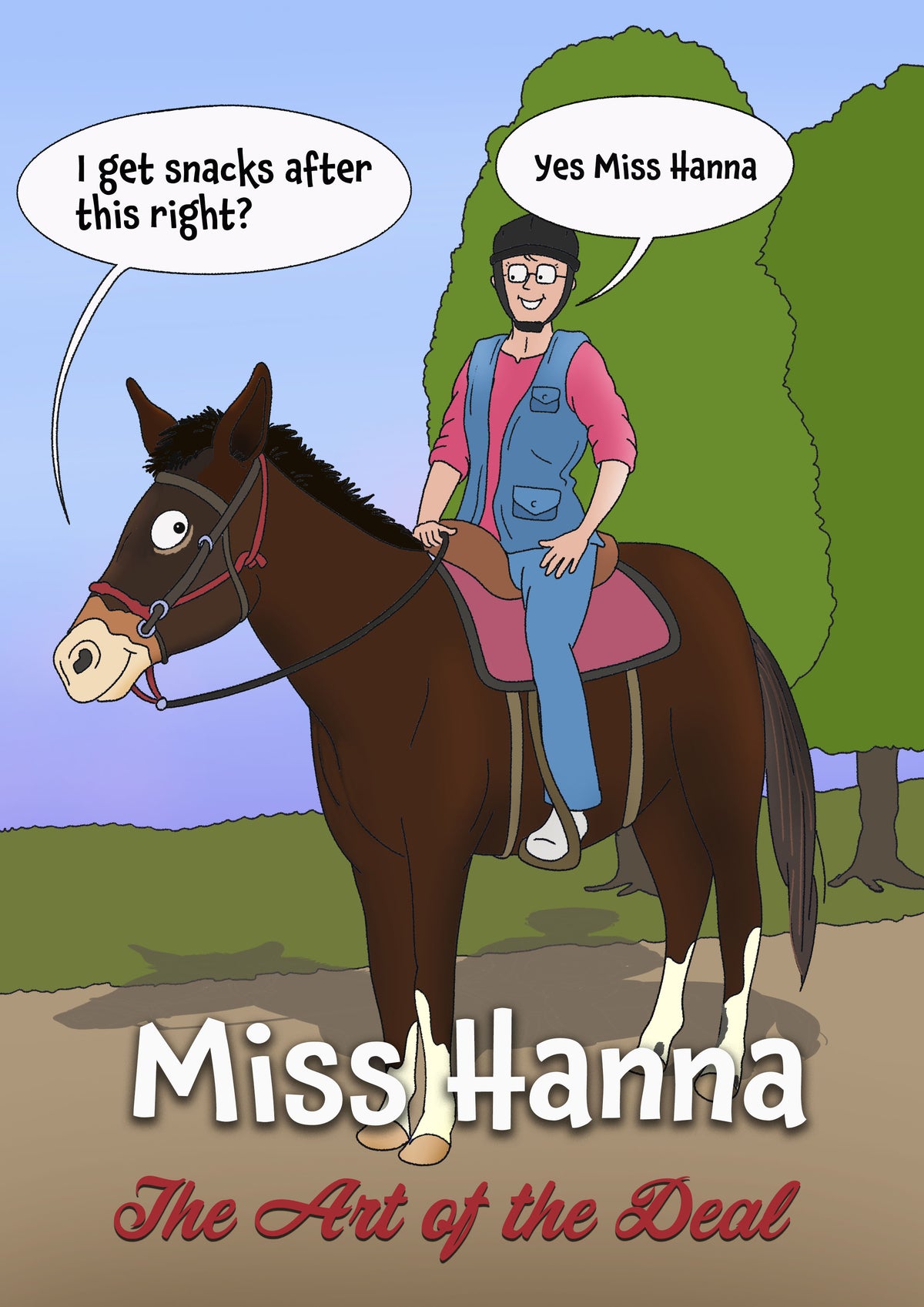 Cartoon horse rider with speech bubbles