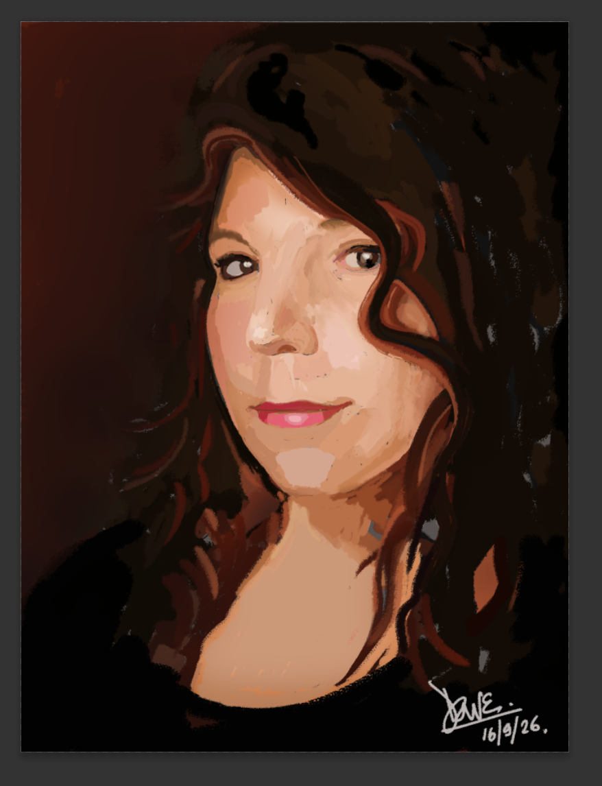 Portrait of a woman with long dark hair