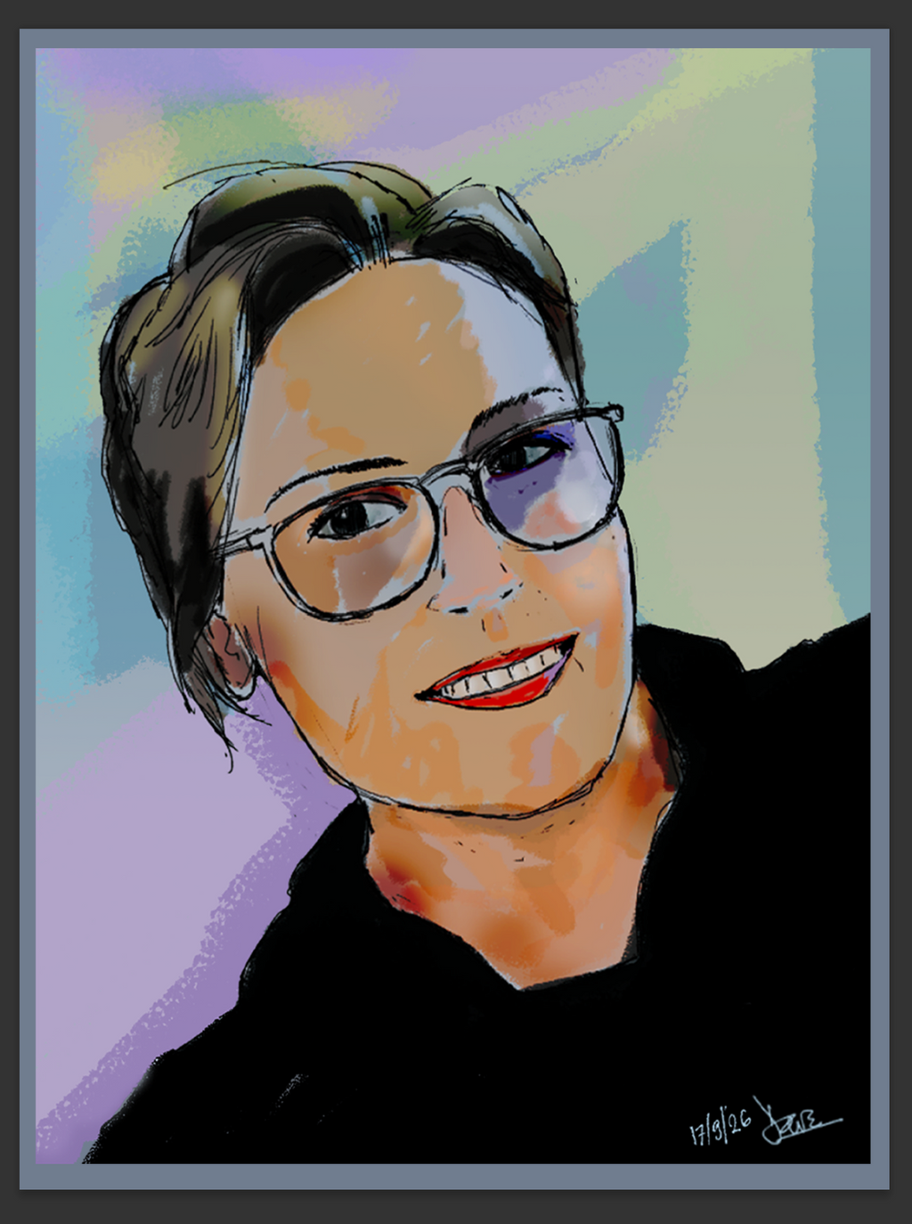 Colourful portrait of a smiling woman wearing glasses