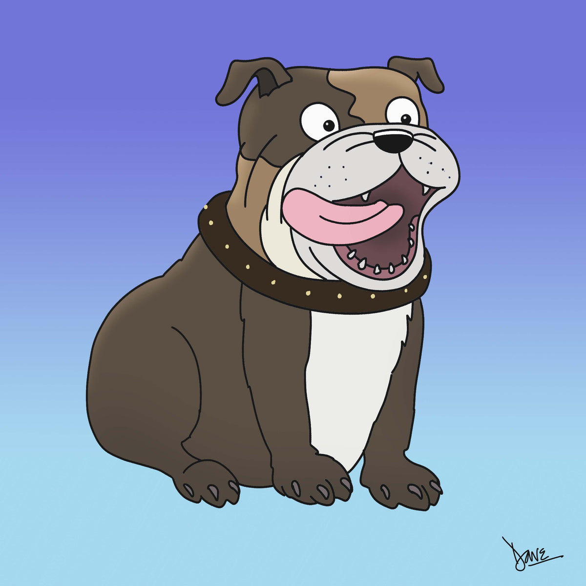 Smiling cartoon bulldog portrait