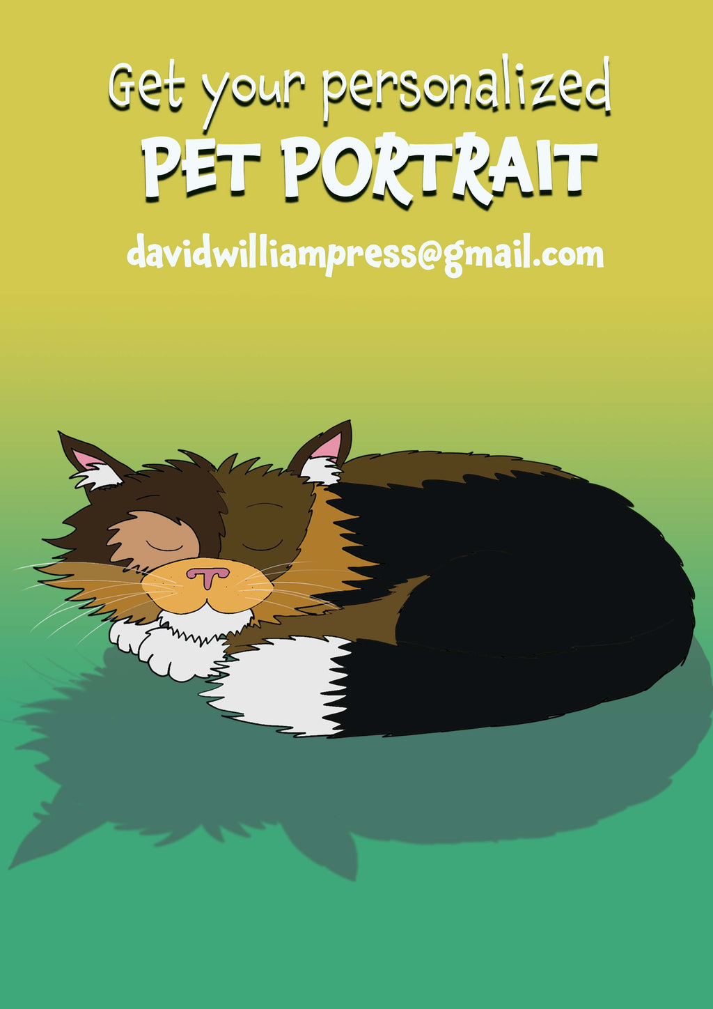 Sleeping cat illustration advertising personalised pet portraits